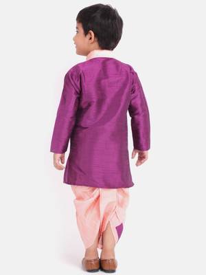 Purple Pocket Embroidery Dhoti Kurta For Baby Boy 3