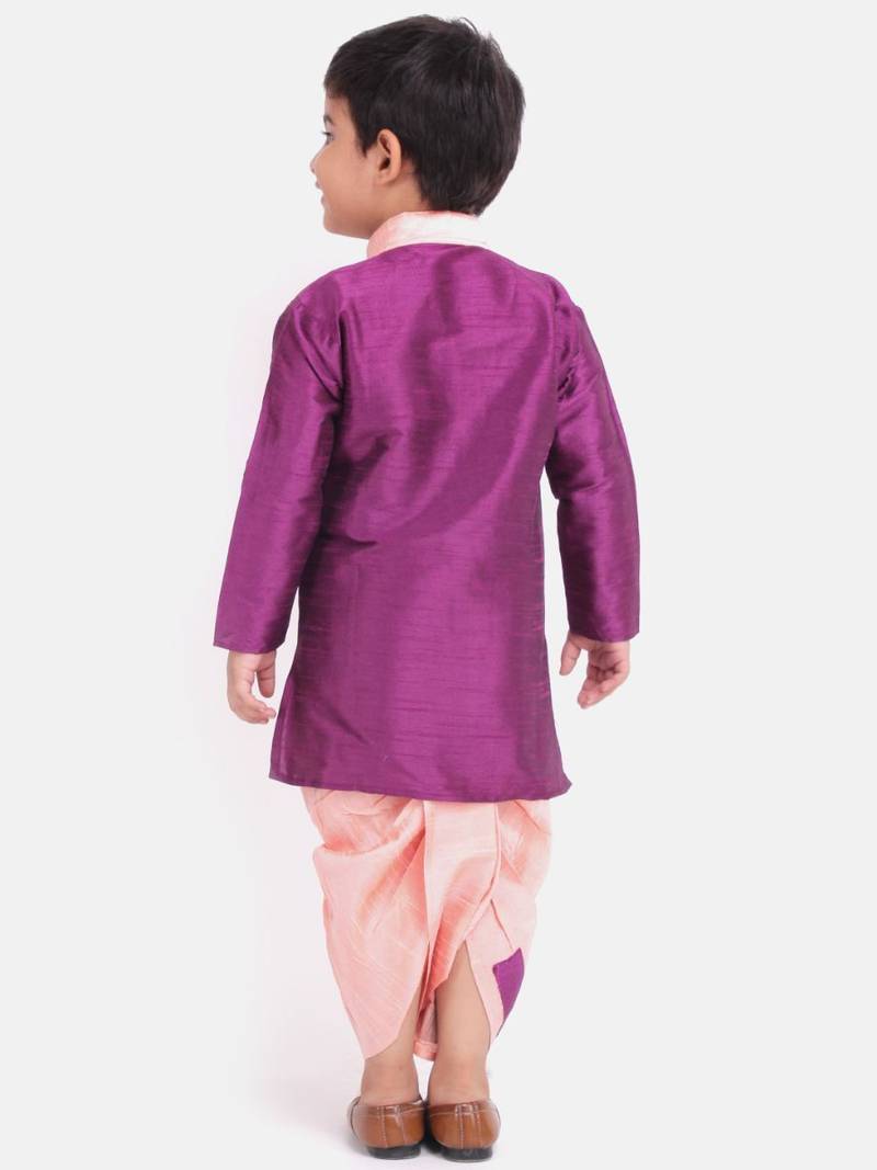 Purple Pocket Embroidery Dhoti Kurta For Baby Boy