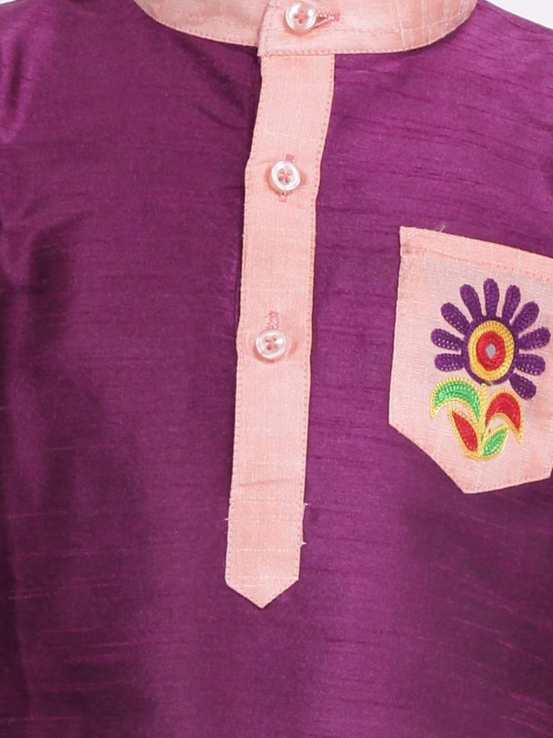 Purple Pocket Embroidery Dhoti Kurta For Baby Boy