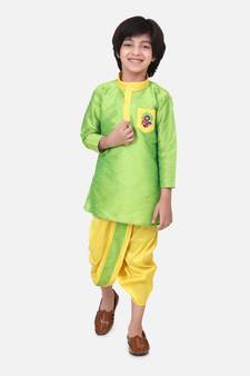 Green Pocket Embroidery Dhoti Kurta For Baby Boy