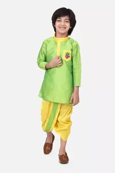 Green Pocket Embroidery Dhoti Kurta For Baby Boy