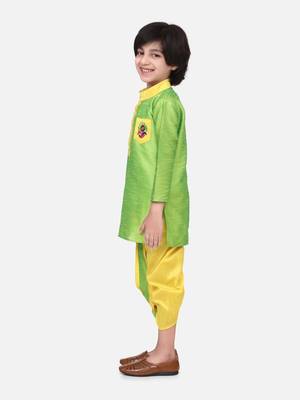 Green Pocket Embroidery Dhoti Kurta For Baby Boy 2