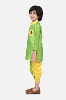 Green Pocket Embroidery Dhoti Kurta For Baby Boy