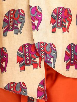 Orange Hathi Print Full Sleeve Sherwani Dhoti 4