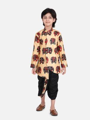 Black Hathi Print Full Sleeve Sherwani Dhoti 1