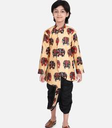 Black Hathi Print Full Sleeve Sherwani Dhoti