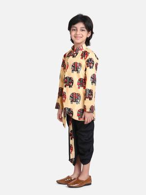 Black Hathi Print Full Sleeve Sherwani Dhoti 2