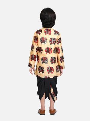 Black Hathi Print Full Sleeve Sherwani Dhoti 3