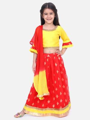 Red Chiffon Brocade Lehenga choli for Girls 1