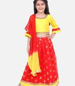Red Chiffon Brocade Lehenga choli for Girls