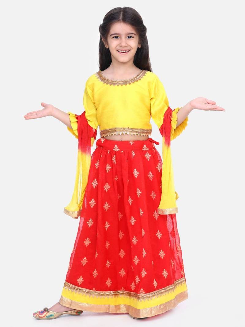 Red Chiffon Brocade Lehenga choli for Girls