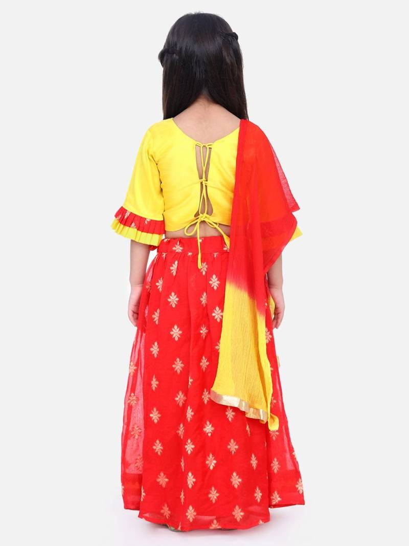 Red Chiffon Brocade Lehenga choli for Girls