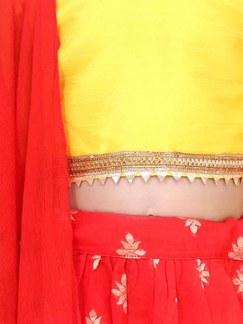 Red Chiffon Brocade Lehenga choli for Girls