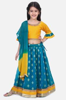 Green Chiffon Brocade Lehenga choli for Girls