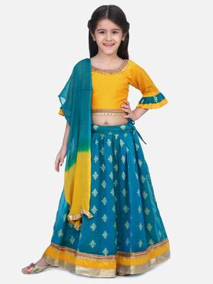 Green Chiffon Brocade Lehenga choli for Girls 1