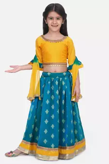 Green Chiffon Brocade Lehenga choli for Girls