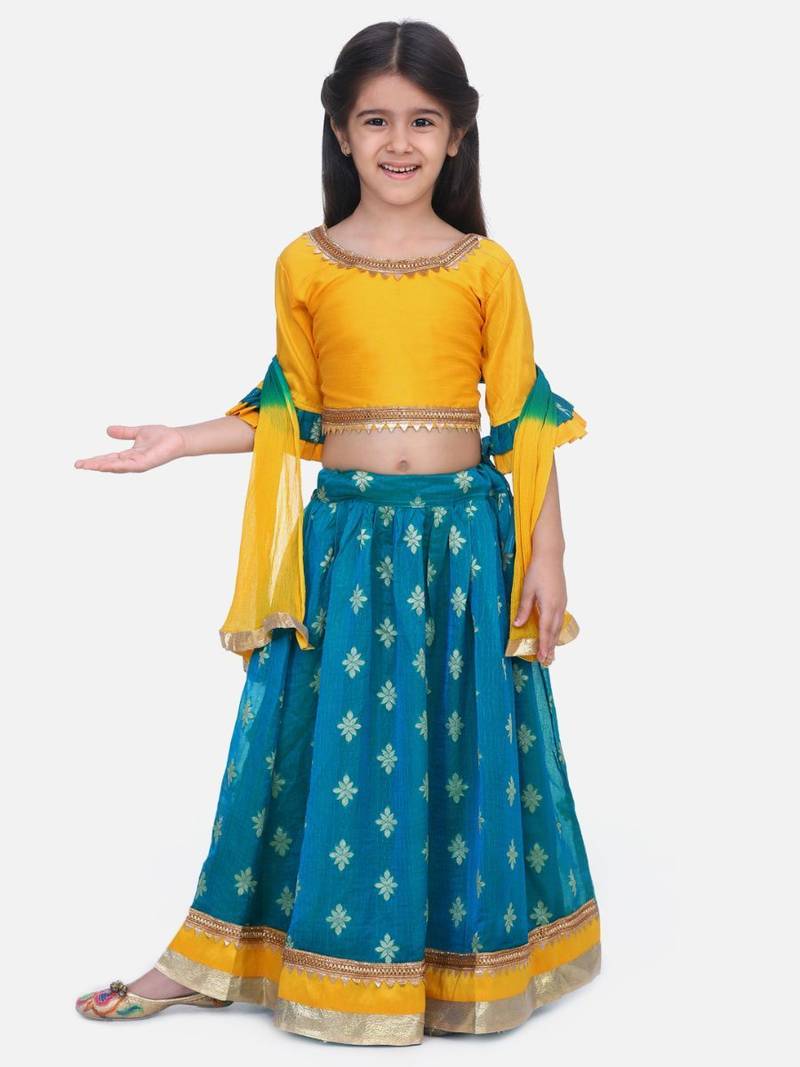 Green Chiffon Brocade Lehenga choli for Girls