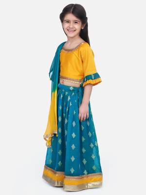 Green Chiffon Brocade Lehenga choli for Girls 3