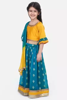Green Chiffon Brocade Lehenga choli for Girls