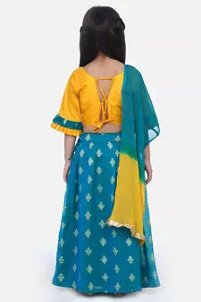 Green Chiffon Brocade Lehenga choli for Girls