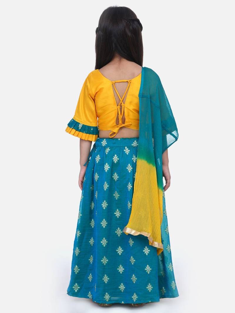 Green Chiffon Brocade Lehenga choli for Girls