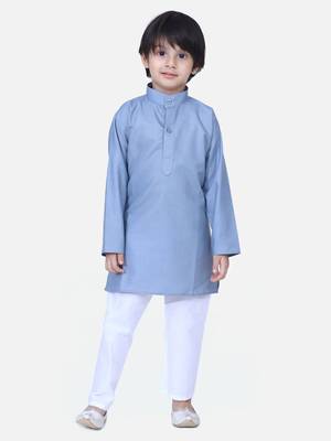 Gray Full Sleeve Stand Collar Kurta Pajama 1