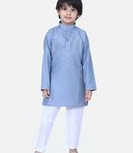 Gray Full Sleeve Stand Collar Kurta Pajama