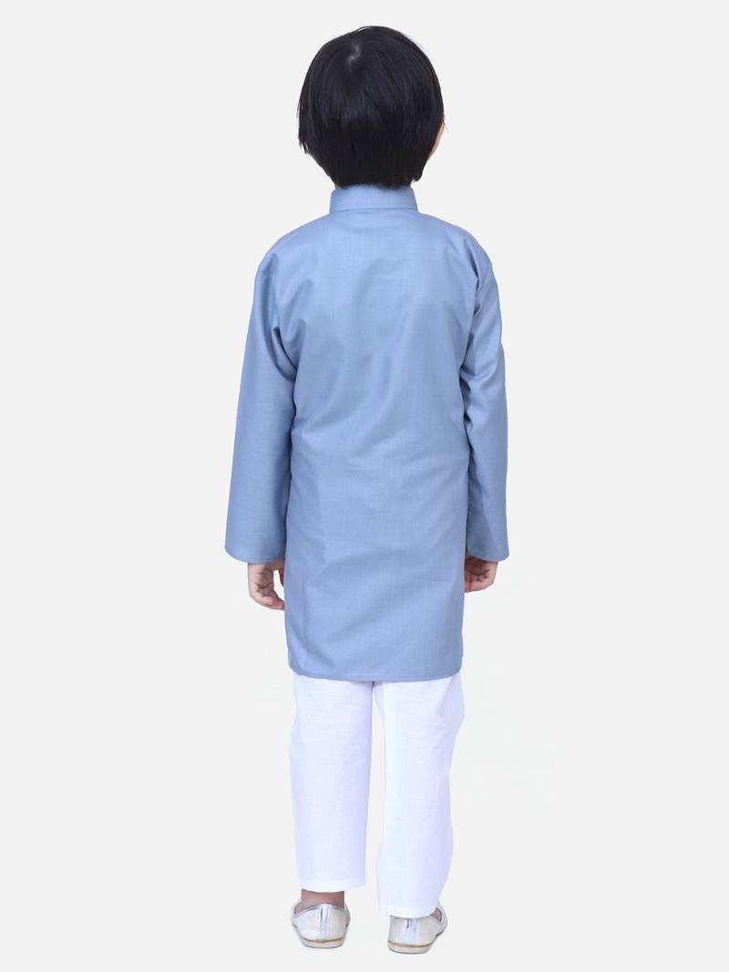 Gray Full Sleeve Stand Collar Kurta Pajama