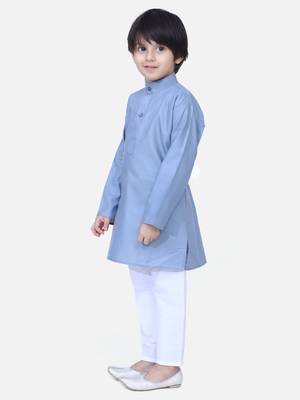 Gray Full Sleeve Stand Collar Kurta Pajama 3