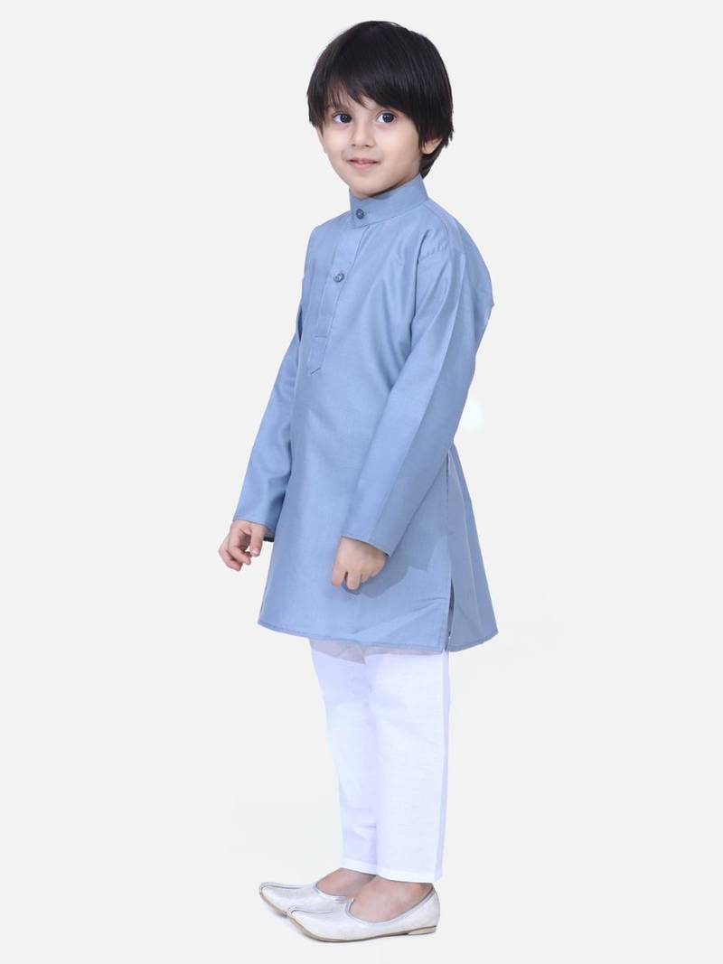 Gray Full Sleeve Stand Collar Kurta Pajama