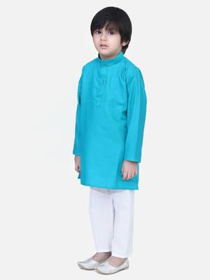 Teal Full Sleeve Stand Collar Kurta Pajama 1