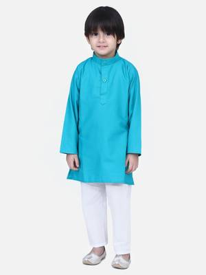 Teal Full Sleeve Stand Collar Kurta Pajama 2
