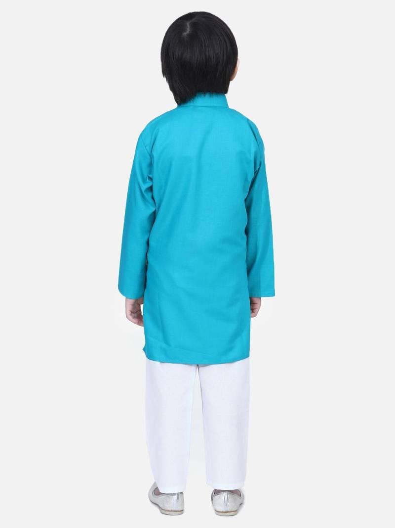 Teal Full Sleeve Stand Collar Kurta Pajama