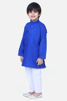 Blue Full Sleeve Stand Collar Kurta Pajama