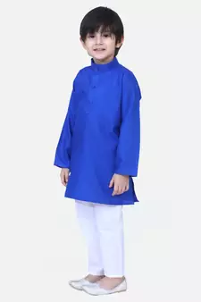 Blue Full Sleeve Stand Collar Kurta Pajama