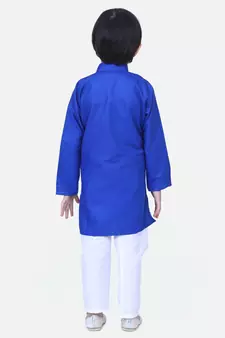 Blue Full Sleeve Stand Collar Kurta Pajama