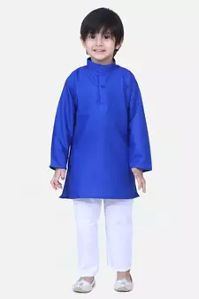 Blue Full Sleeve Stand Collar Kurta Pajama