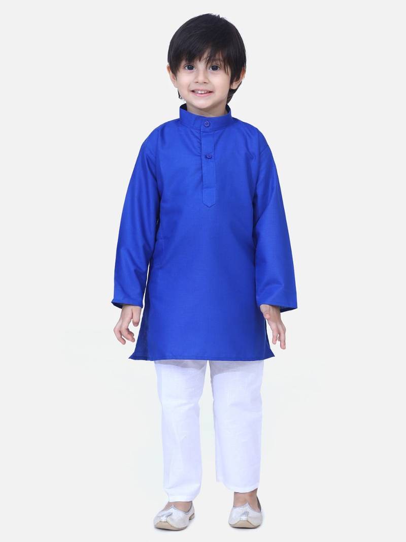 Blue Full Sleeve Stand Collar Kurta Pajama