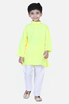 Yellow Full Sleeve Stand Collar Kurta Pajama