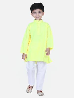 Yellow Full Sleeve Stand Collar Kurta Pajama 1
