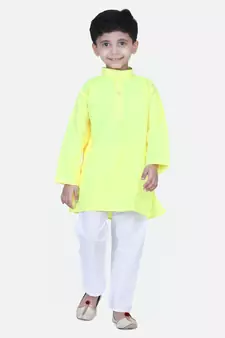 Yellow Full Sleeve Stand Collar Kurta Pajama