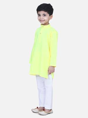 Yellow Full Sleeve Stand Collar Kurta Pajama 2