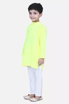 Yellow Full Sleeve Stand Collar Kurta Pajama
