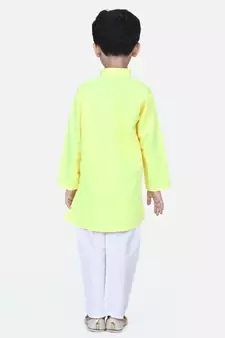 Yellow Full Sleeve Stand Collar Kurta Pajama