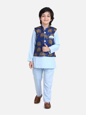 Sky Blue Full Sleeve Jacket Kurta Pajama for Boys 1