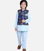 Sky Blue Full Sleeve Jacket Kurta Pajama for Boys