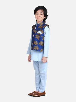 Sky Blue Full Sleeve Jacket Kurta Pajama for Boys 2