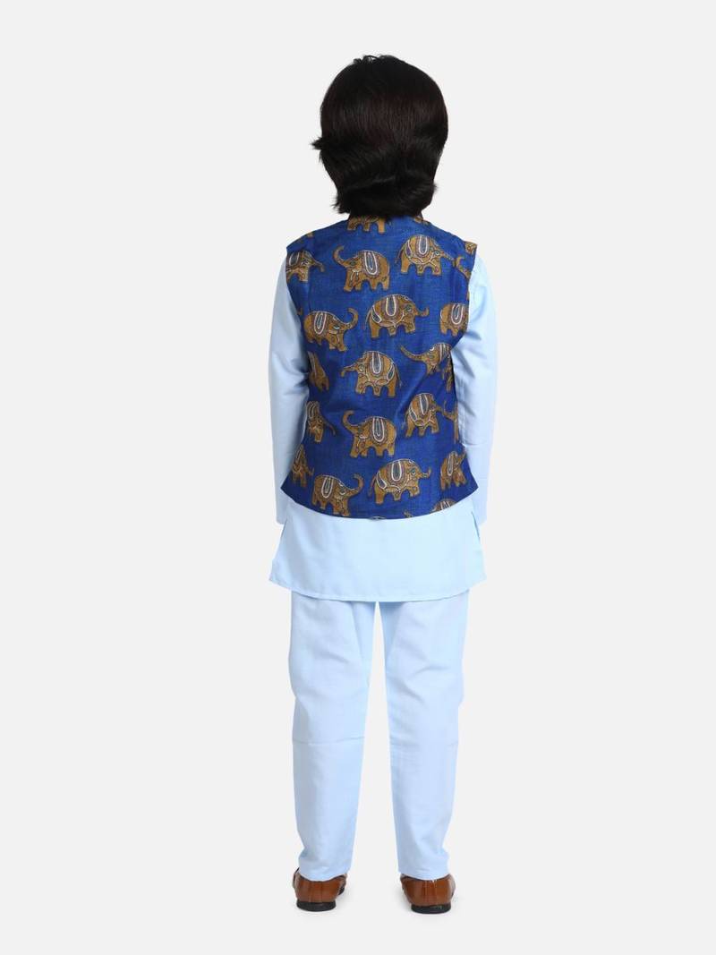Sky Blue Full Sleeve Jacket Kurta Pajama for Boys