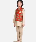 Biege Full Sleeve Jacket Kurta Pajama for Boys