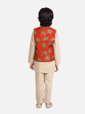 Biege Full Sleeve Jacket Kurta Pajama for Boys 3
